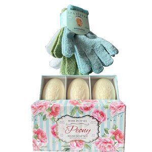 Italian Peony Soap & Exfoliating Shower Gloves Gift Set Mother's Day Spa Set